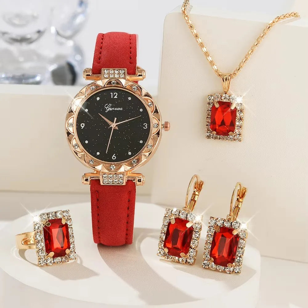Luxury Rhinestone Watch Set for Women — 5-Piece Bracelet Gift Set
