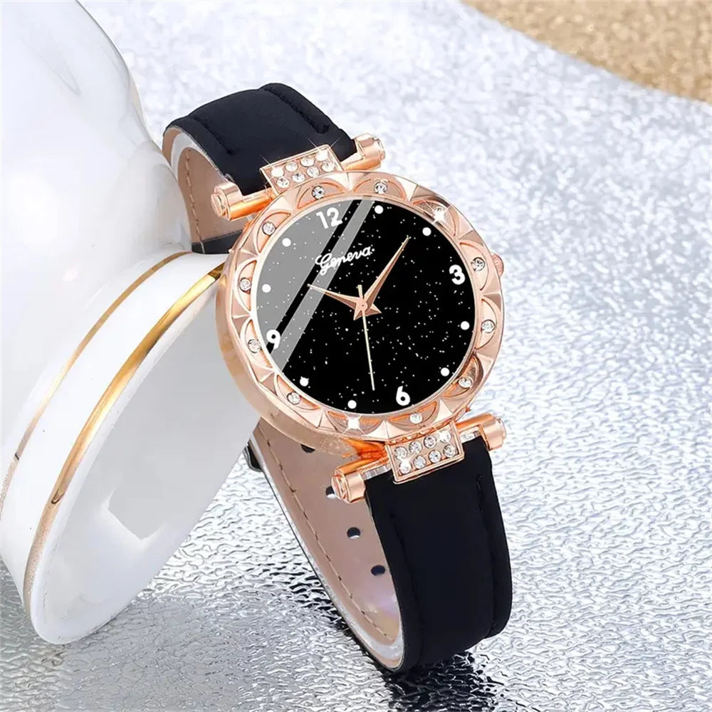 Luxury Rhinestone Watch Set for Women — 5-Piece Bracelet Gift Set