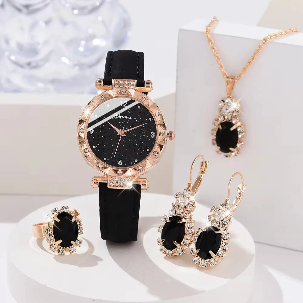 Luxury Rhinestone Watch Set for Women — 5-Piece Bracelet Gift Set