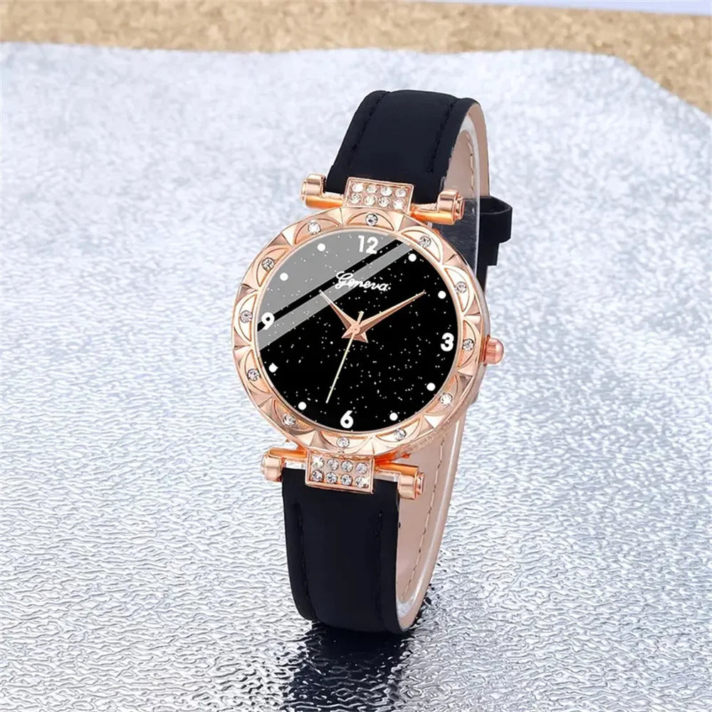 Luxury Rhinestone Watch Set for Women — 5-Piece Bracelet Gift Set
