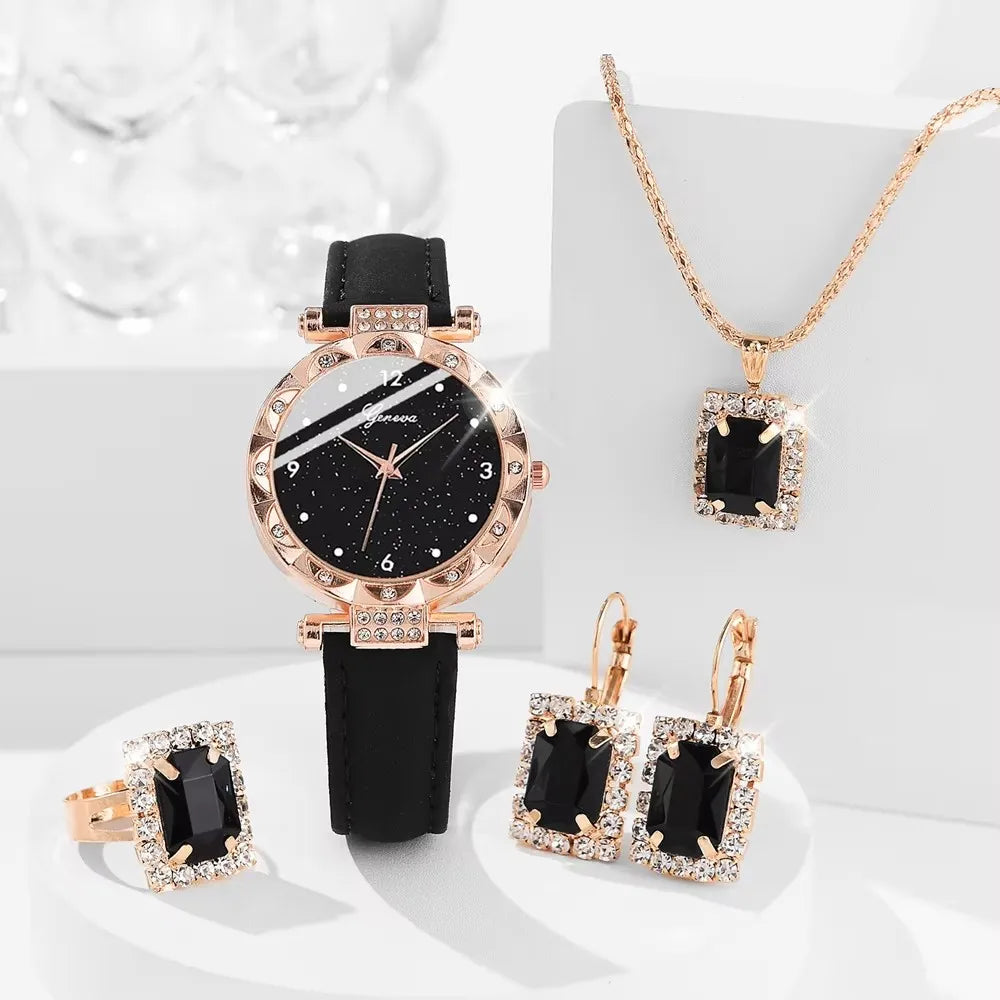 Luxury Rhinestone Watch Set for Women — 5-Piece Bracelet Gift Set